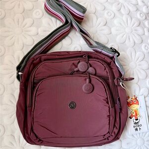 Plum Crossbody Bag with Multicolor Strap